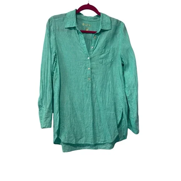 Lily Pulitzer Deanna Linen Popover Resort Collared Green Button Up Size 4 - Picture 2 of 7